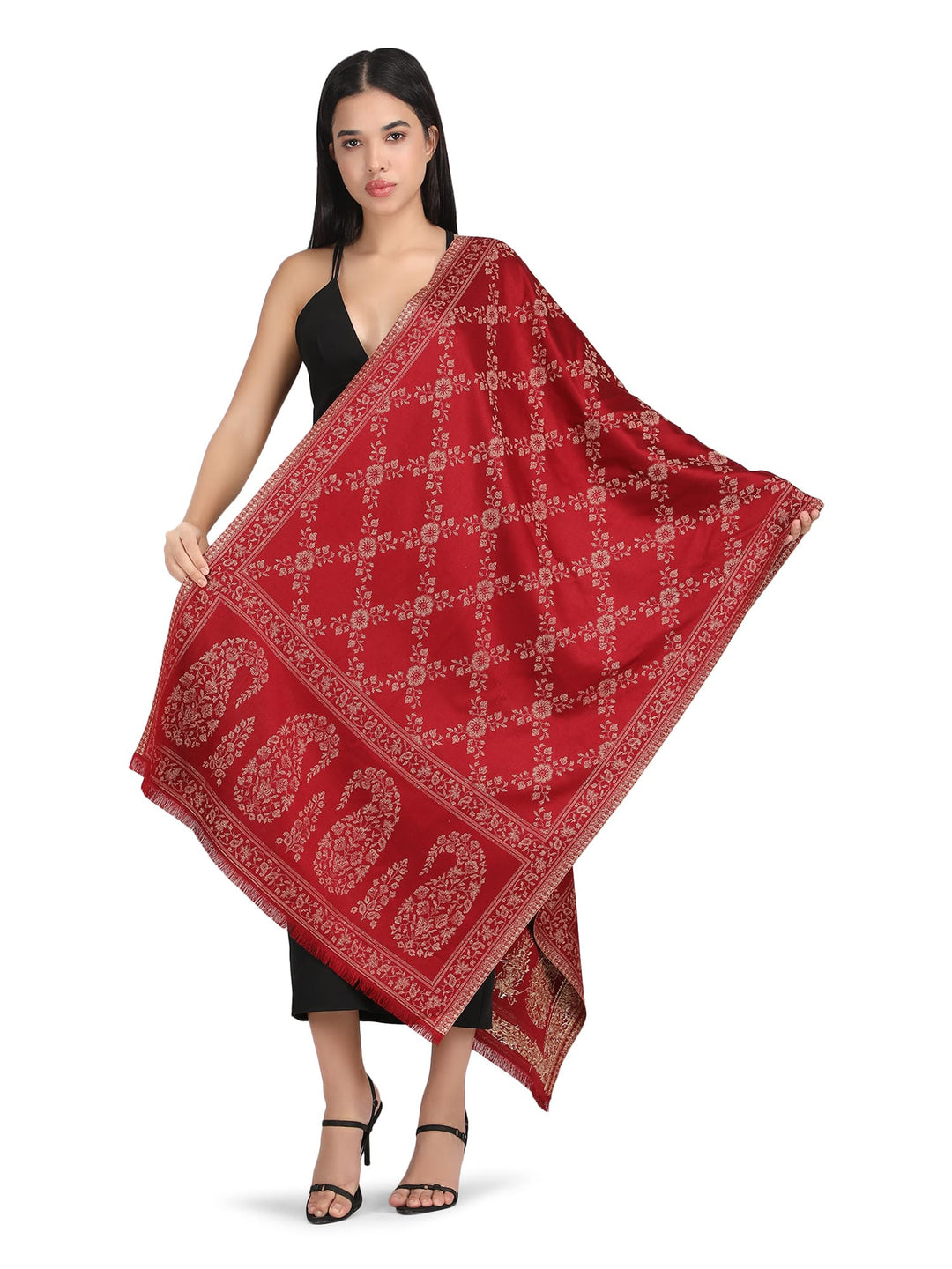 Him/Her Paisley Jaal Modal Stole- 284 (Red)