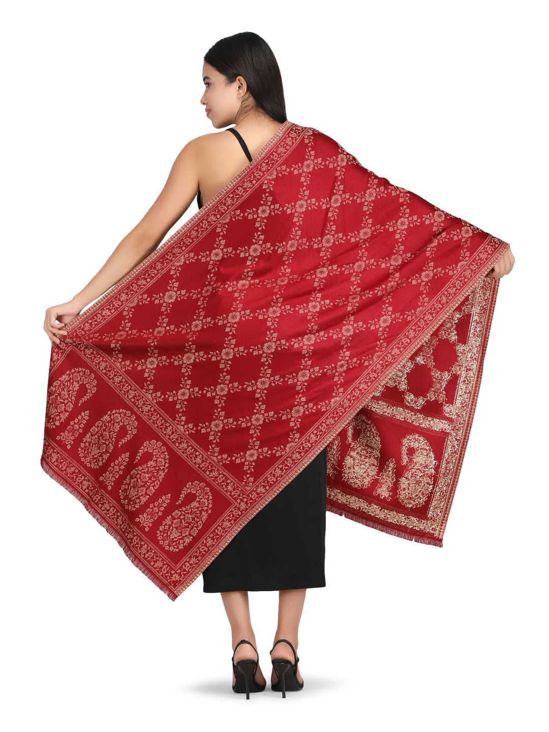 Him/Her Paisley Jaal Modal Stole- 284 (Red)