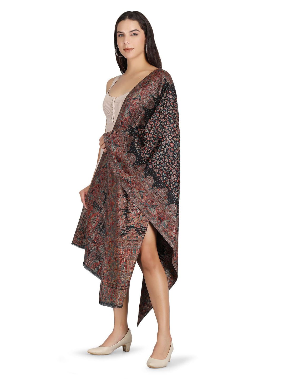 Him/Her Kani Mughal Modal Wool Stole - Black