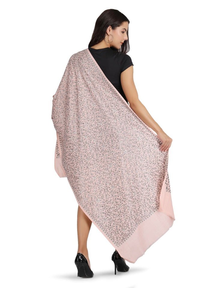 Pink 100% Fine Wool Stole With Zari Florals - 297