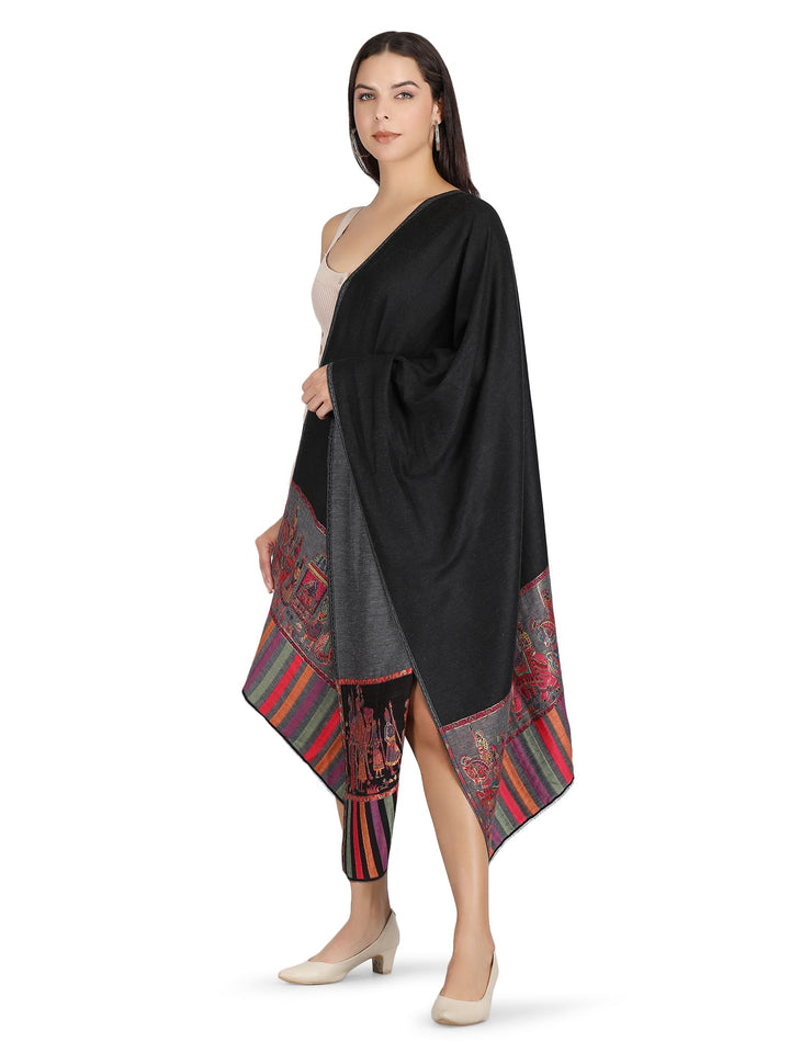 Him/Her Baarat Reversible Fine Wool Stole With Zari Work - Black & Grey