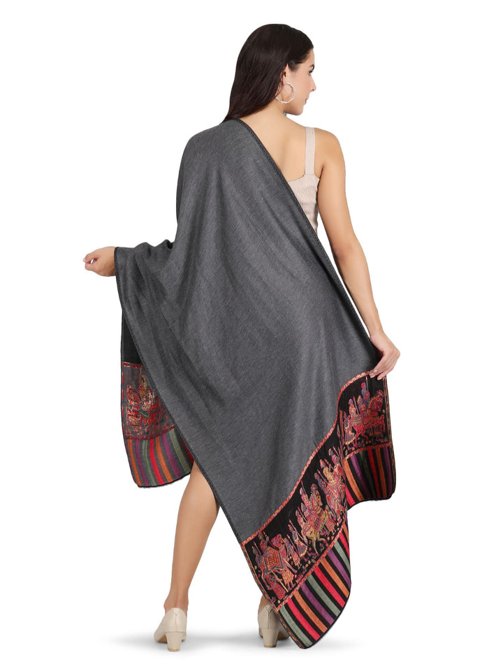 Him/Her Baarat Reversible Fine Wool Stole With Zari Work - Black & Grey