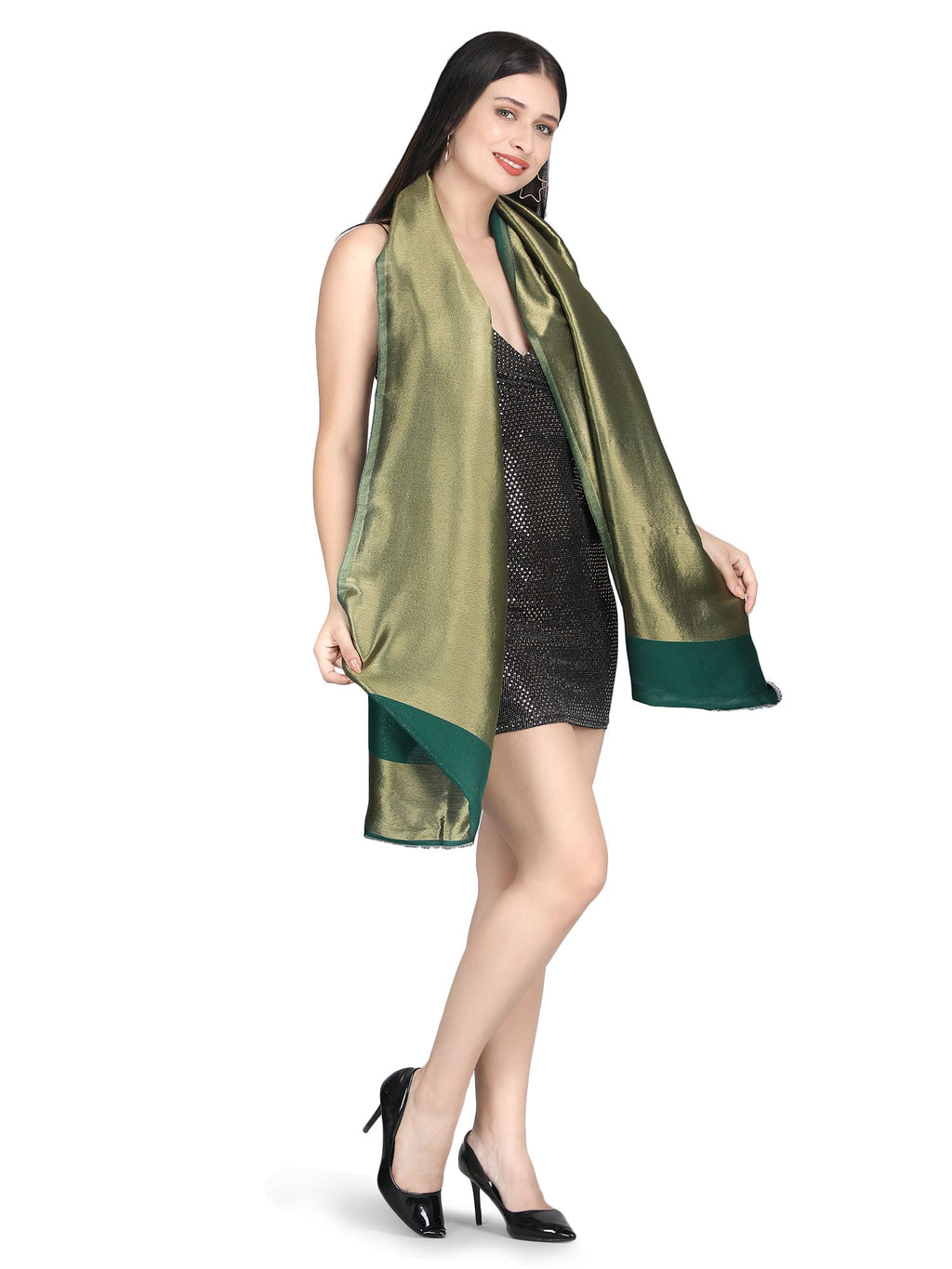 Him/Her Green Zari Reversible 100% Fine Wool Stole- 309