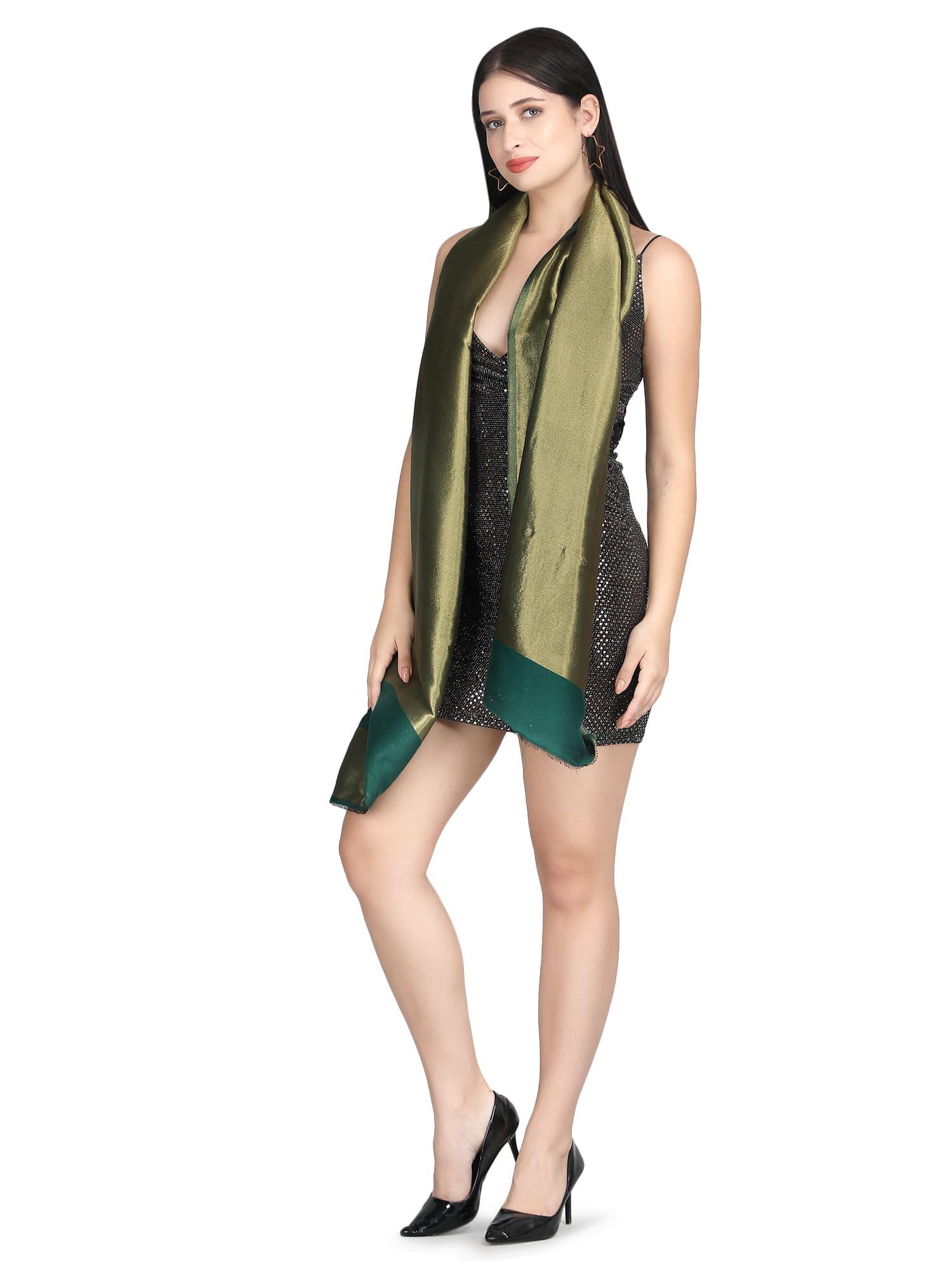 Him/Her Green Zari Reversible 100% Fine Wool Stole- 309