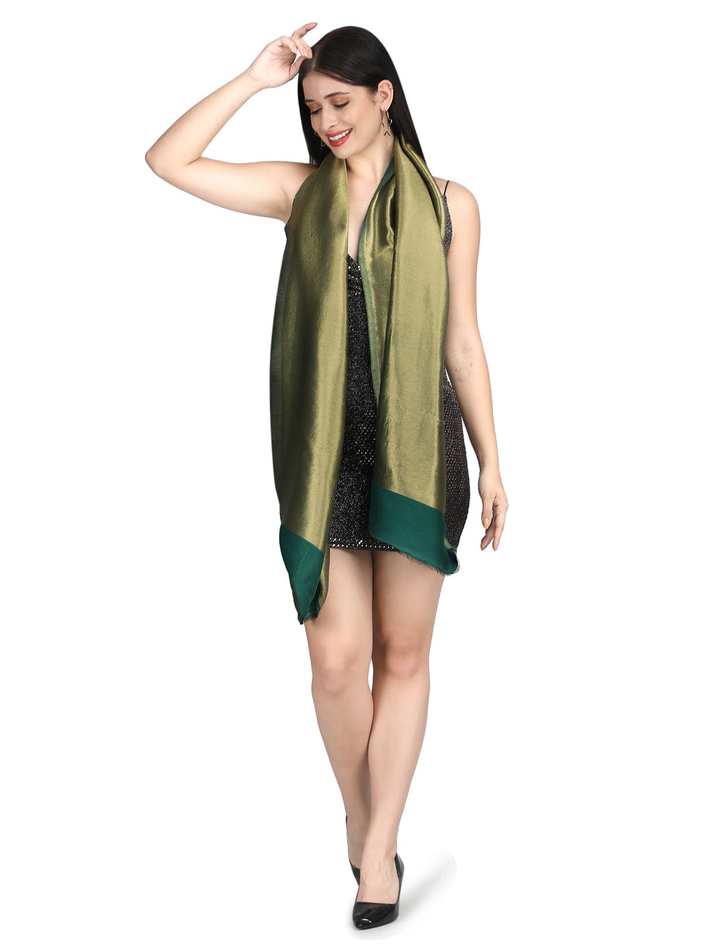 Him/Her Green Zari Reversible 100% Fine Wool Stole- 309