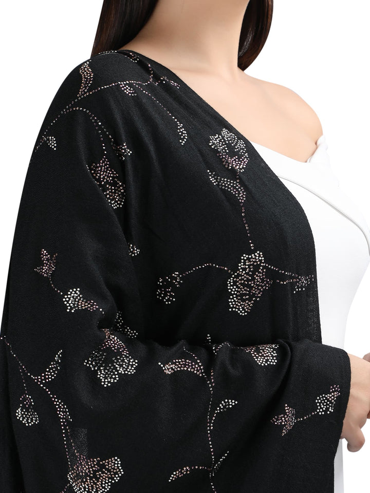Jaal Crystals 100% Fine Wool Stole - 317- Black