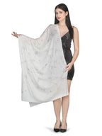 Jaal Crystals 100% Fine Wool Stole - 318- White