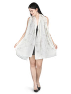 Jaal Crystals 100% Fine Wool Stole - 318- White