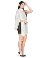 Jaal Crystals 100% Fine Wool Stole - 318- White