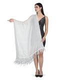 Crystal & Feather Fine Wool Stole - Ivory