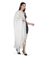 Crystal & Feather Fine Wool Stole - Ivory