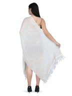 Crystal & Feather Fine Wool Stole - Ivory