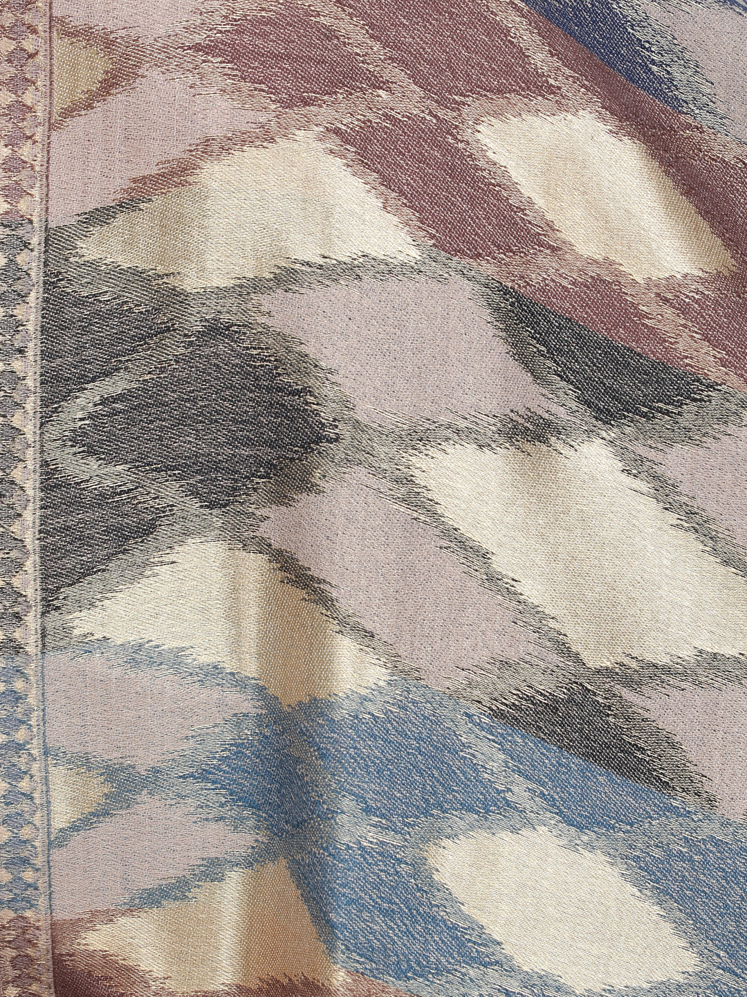 Noor Ikat Weave Shawl With Zari - Brown & Beige- 157