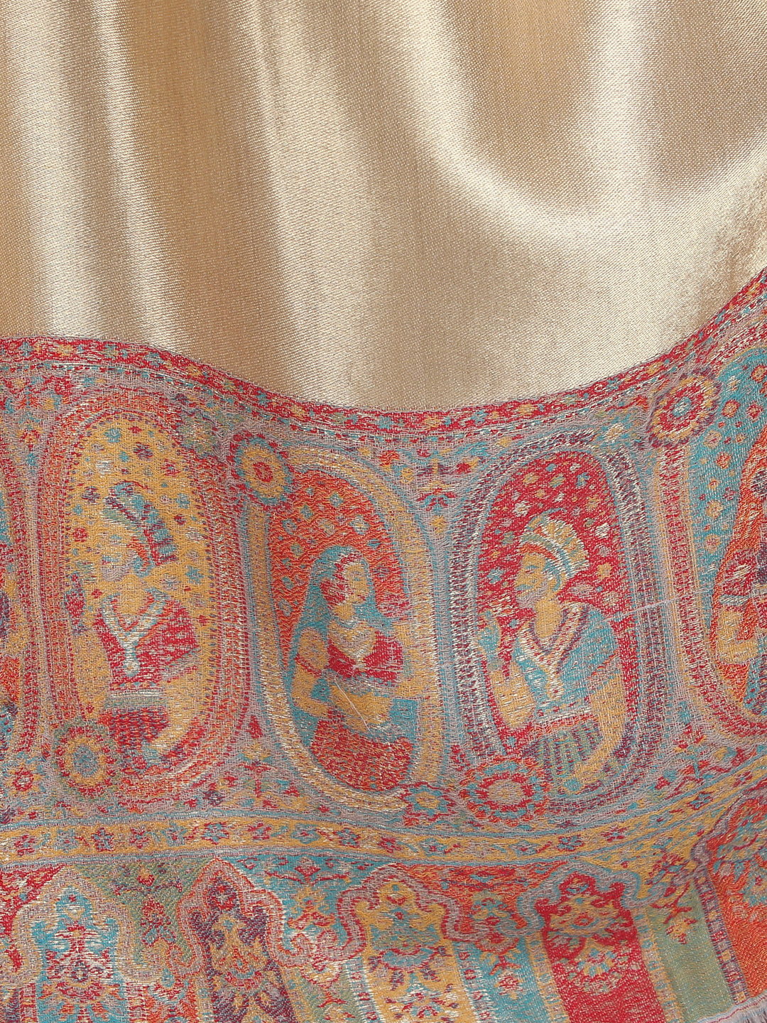 Zari Reversible Kani Border Stole - Beige- 331