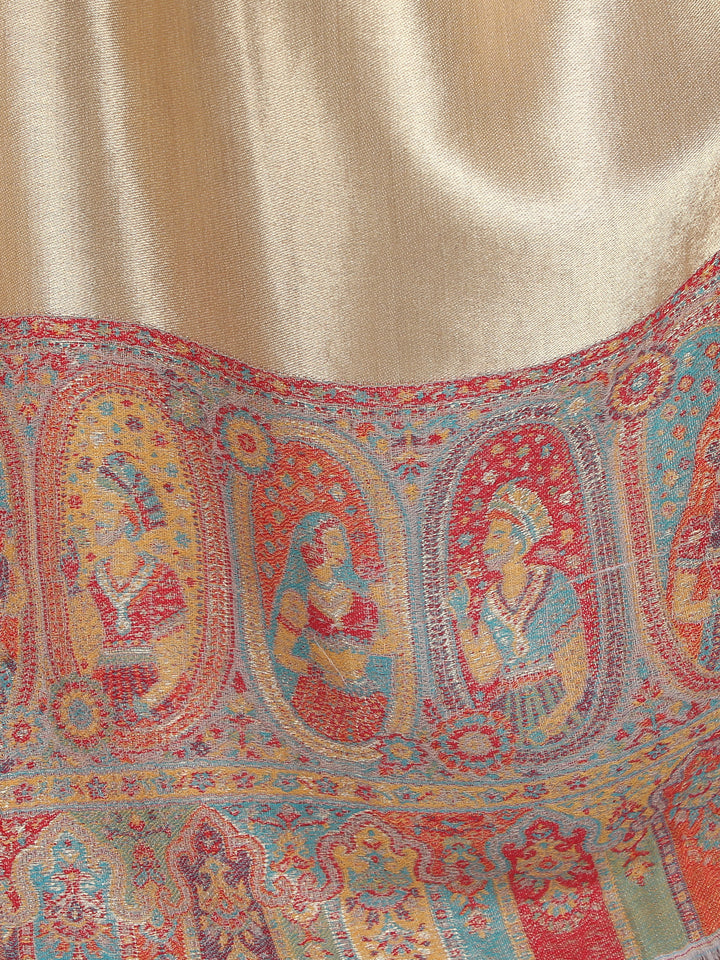 Zari Reversible Kani Border Stole - Beige- 331