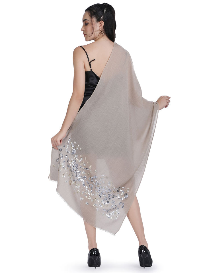 Animal Sequins 100% Fine Wool Stole - (Beige) - 333