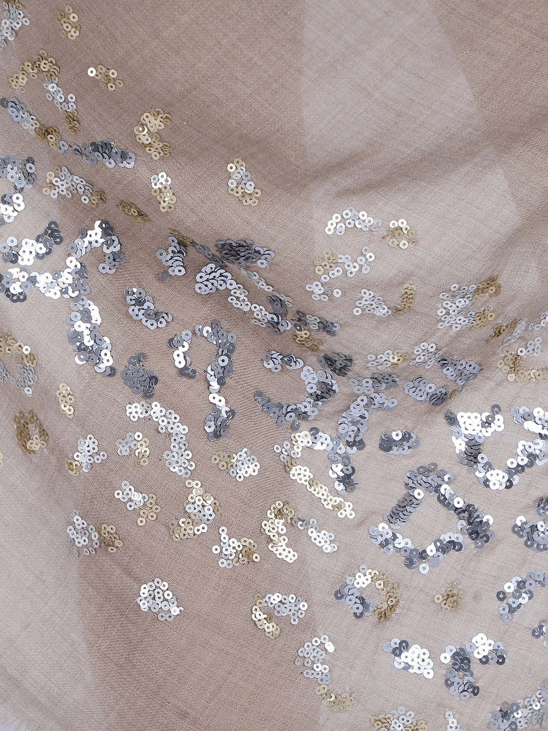 Animal Sequins 100% Fine Wool Stole - (Beige) - 333