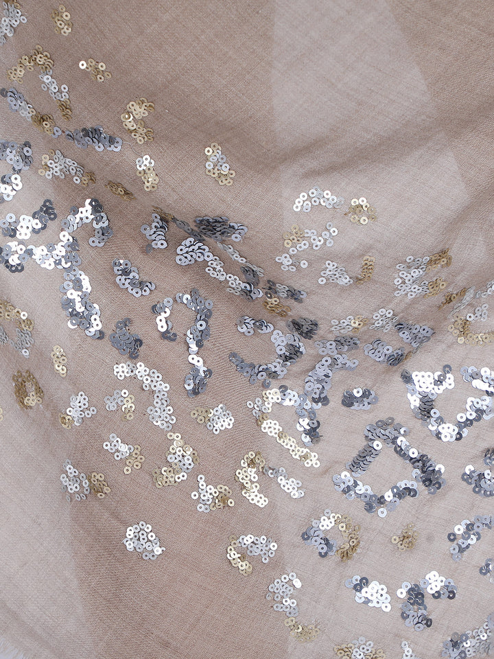 Animal Sequins 100% Fine Wool Stole - (Beige) - 333