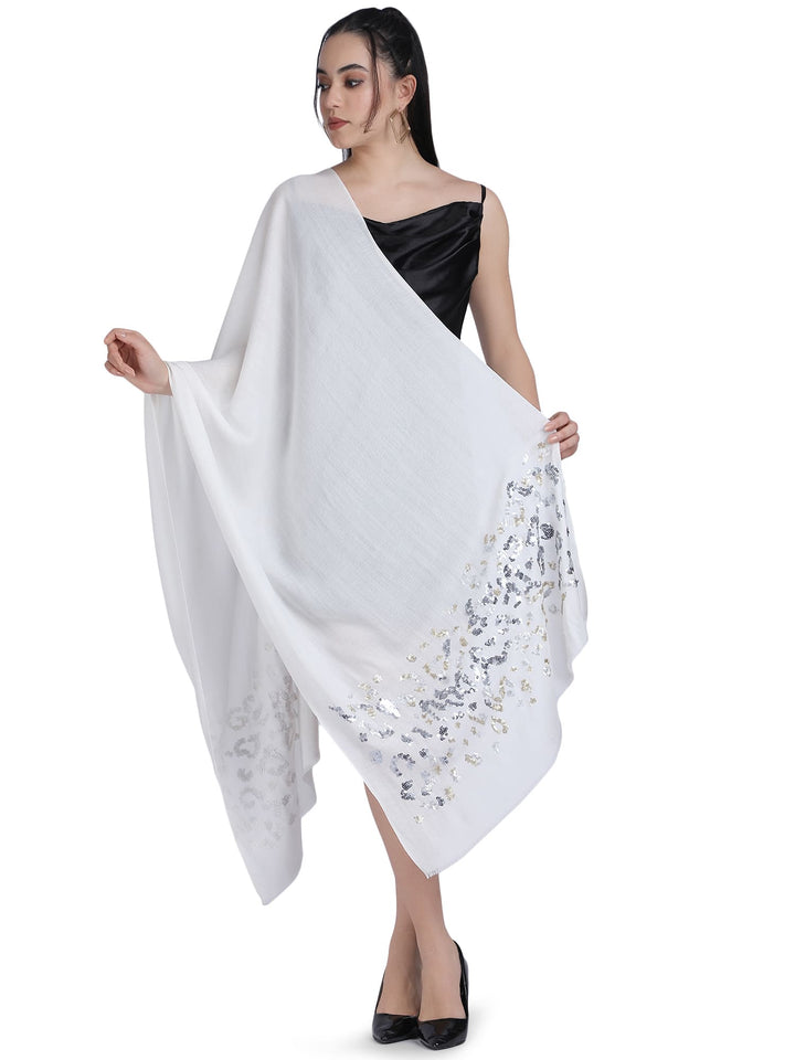 Animal Sequins 100% Fine Wool Stole - (White) - 334