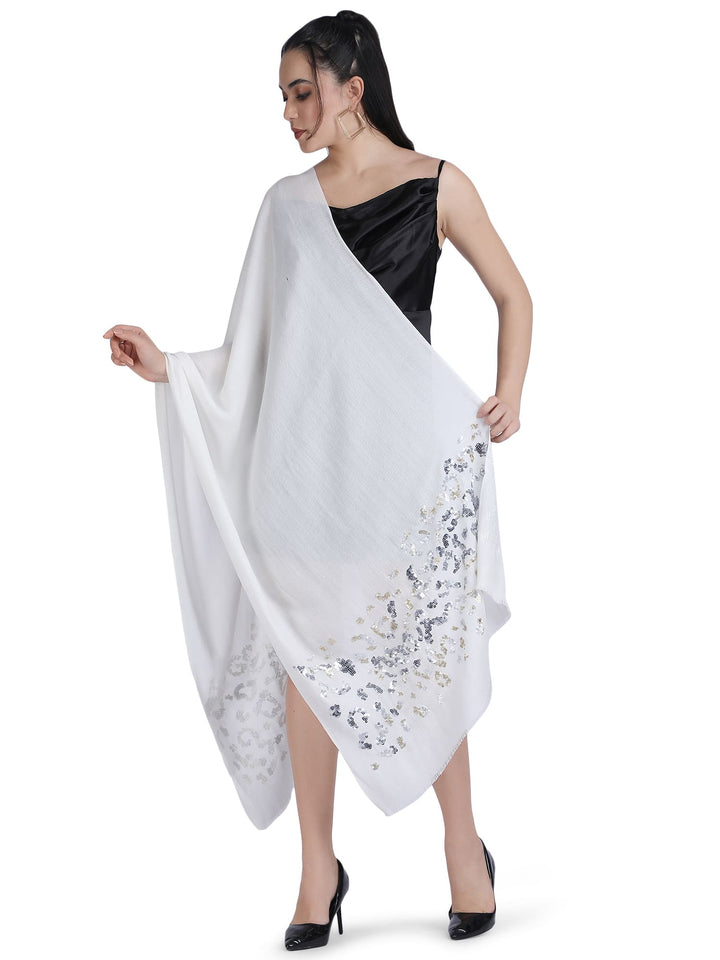 Animal Sequins 100% Fine Wool Stole - (White) - 334