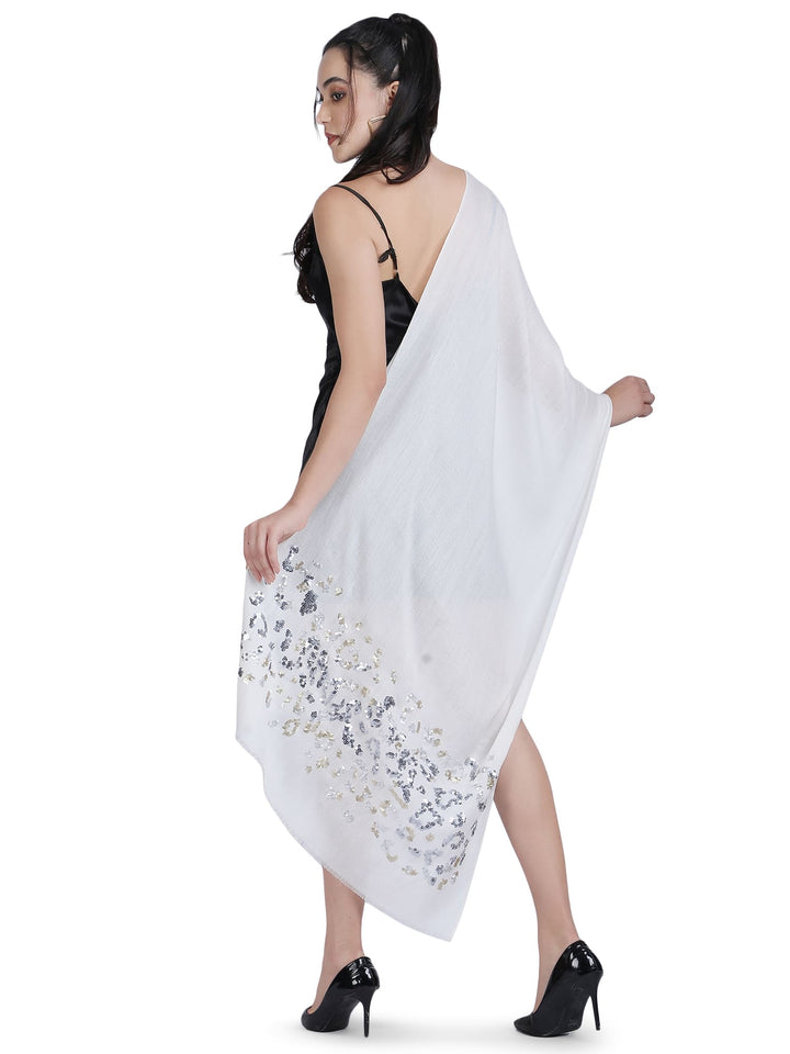 Animal Sequins 100% Fine Wool Stole - (White) - 334