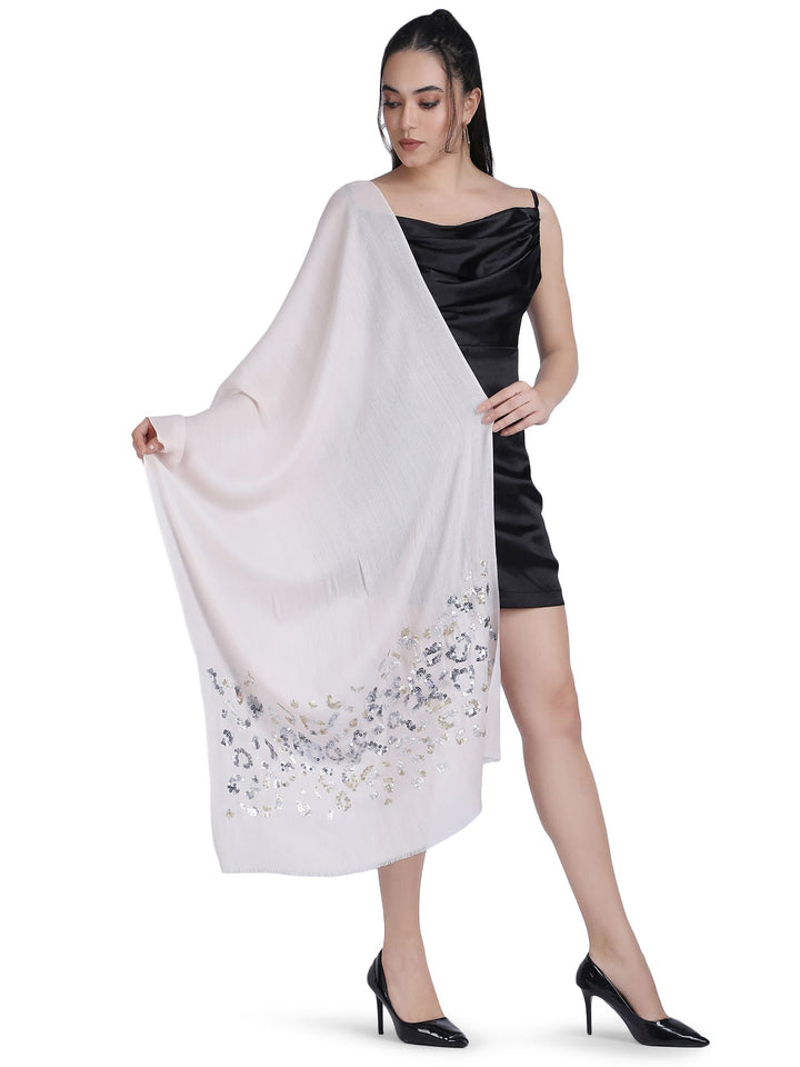 Animal Sequins 100% Fine Wool Stole - ( pink ) - 335
