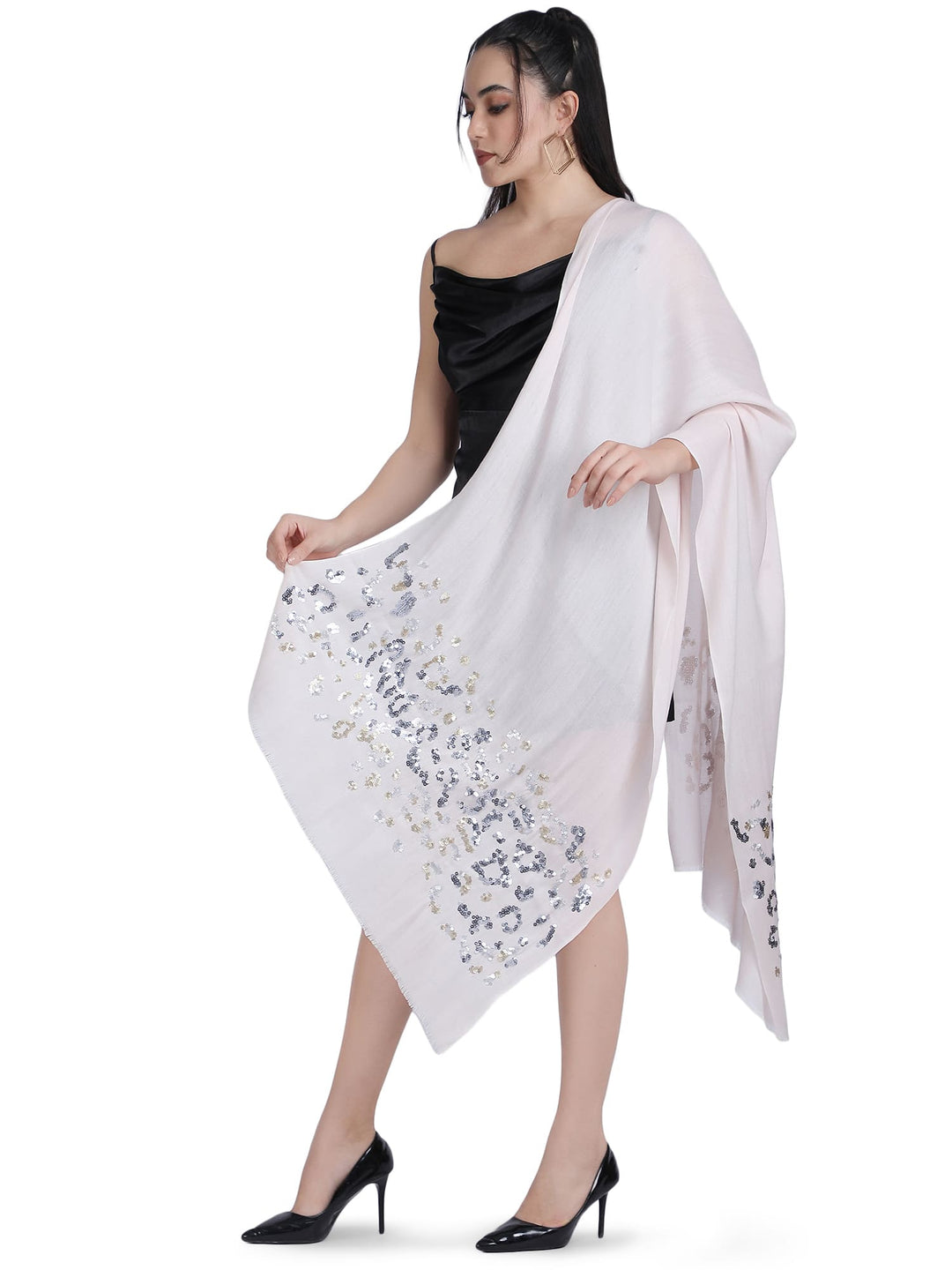 Animal Sequins 100% Fine Wool Stole - ( pink ) - 335