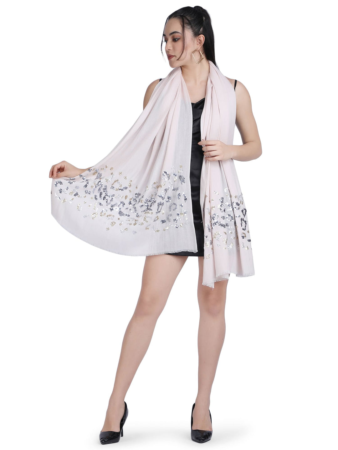 Animal Sequins 100% Fine Wool Stole - ( pink ) - 335
