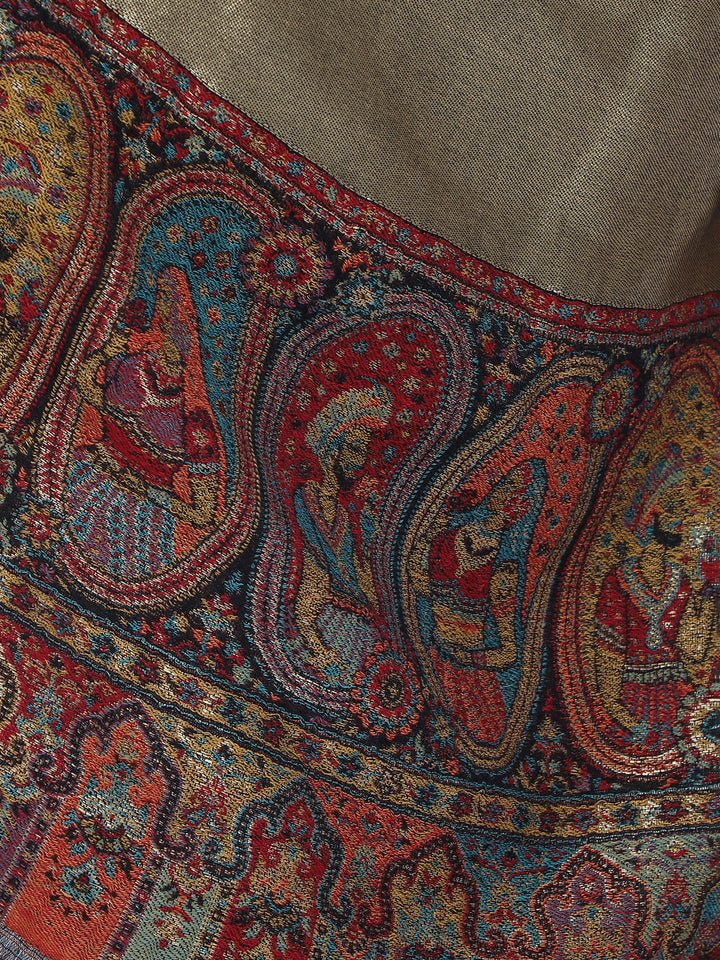 Zari Reversible Kani Border 100% Fine Wool Stole - Black- 336