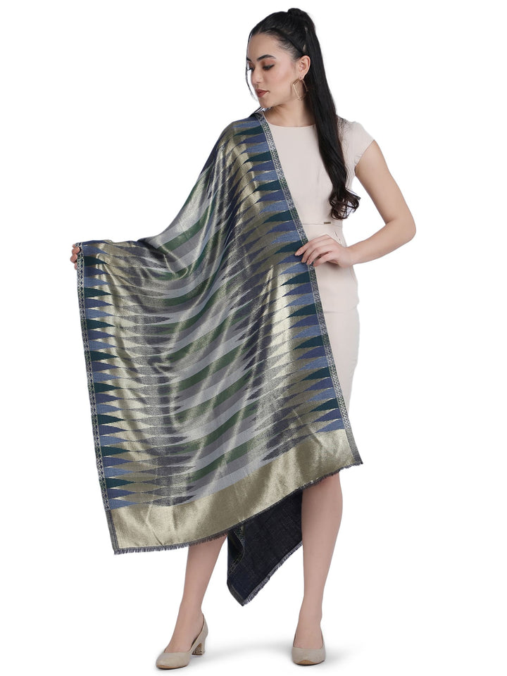 Navy Blue Zari Leheriya Stole - Reversible- 337