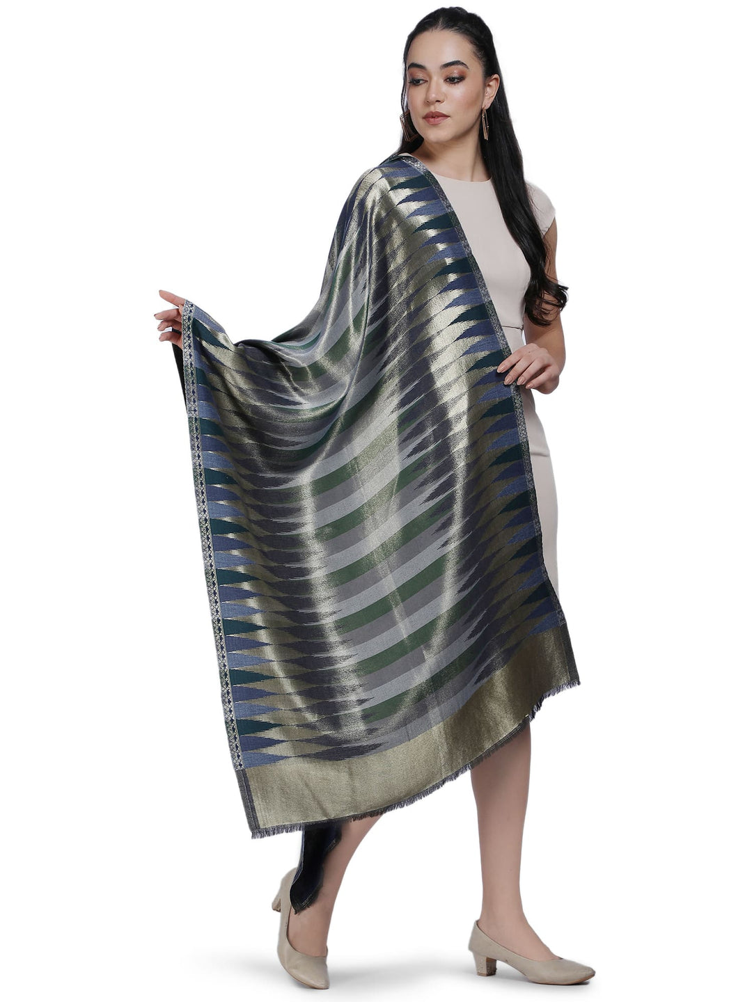 Navy Blue Zari Leheriya Stole - Reversible- 337