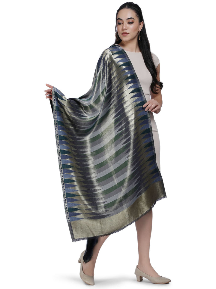Navy Blue Zari Leheriya Stole - Reversible- 337