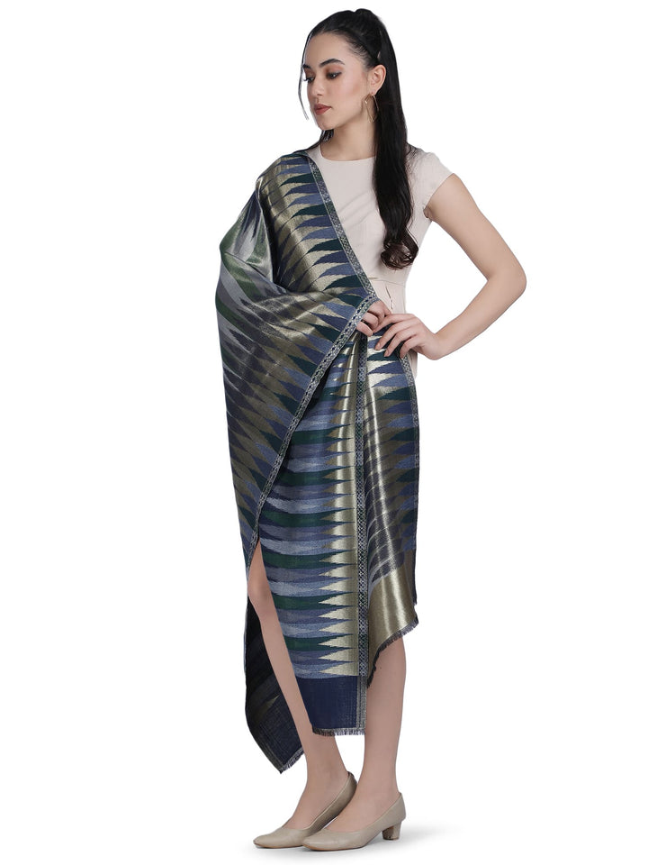 Navy Blue Zari Leheriya Stole - Reversible- 337