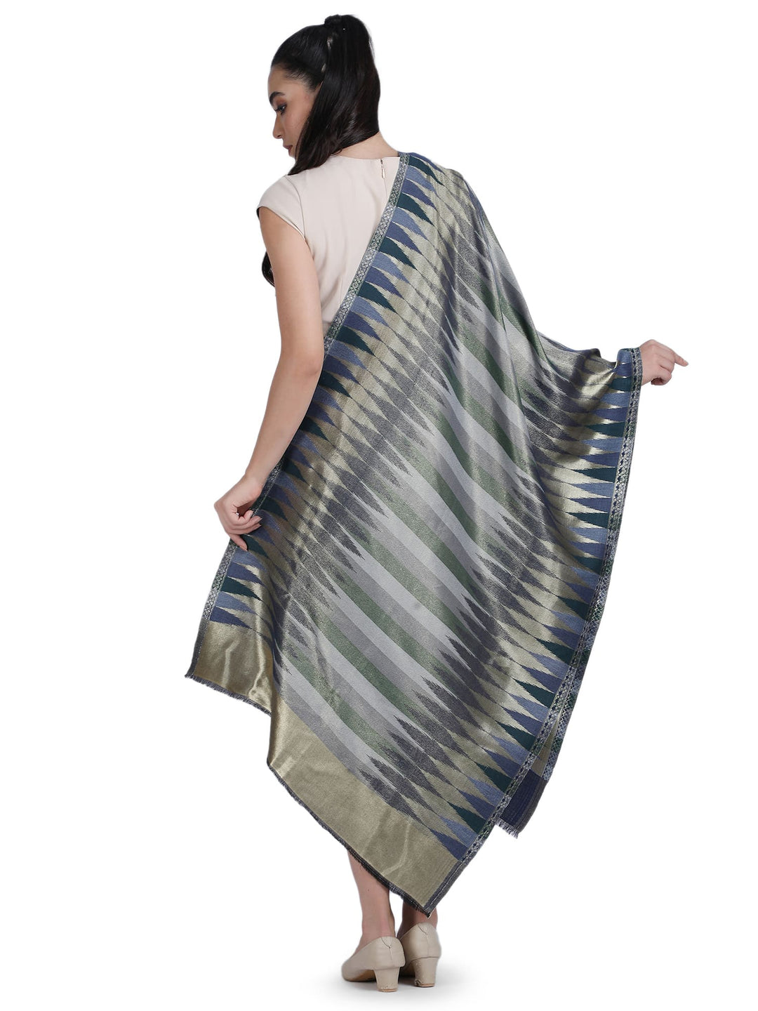 Navy Blue Zari Leheriya Stole - Reversible- 337