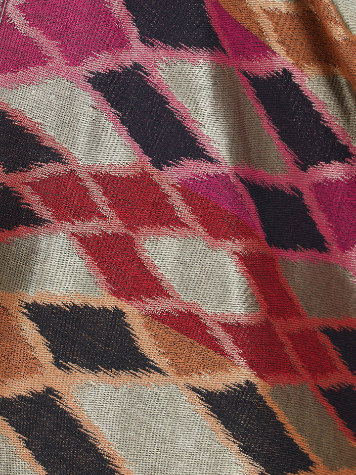 Noor Ikat Weave Shawl With Zari - Multicolour-156