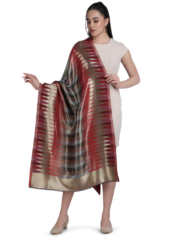 Red Zari Leheriya Stole - Reversible- 339