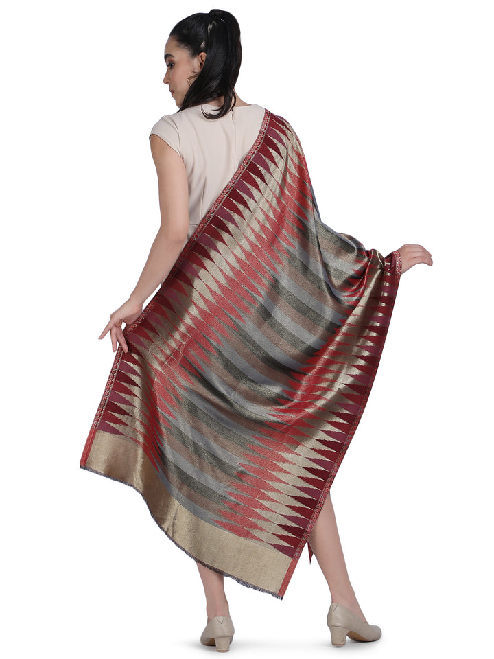 Red Zari Leheriya Shawl - Reversible-153