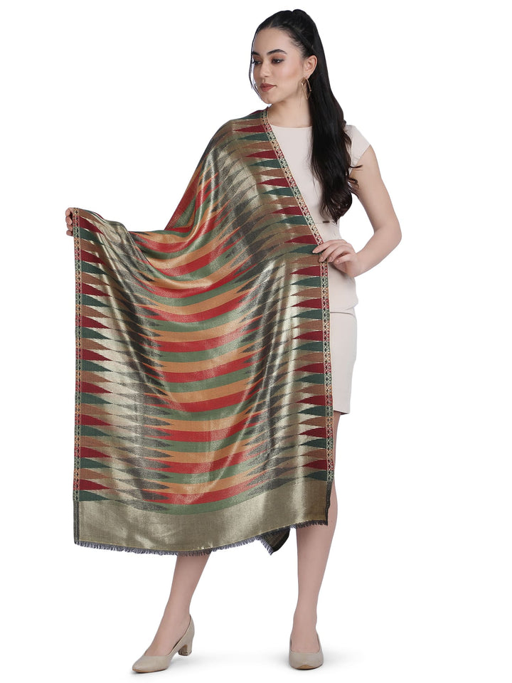 Multicolour Zari Leheriya Stole - Reversible- 340