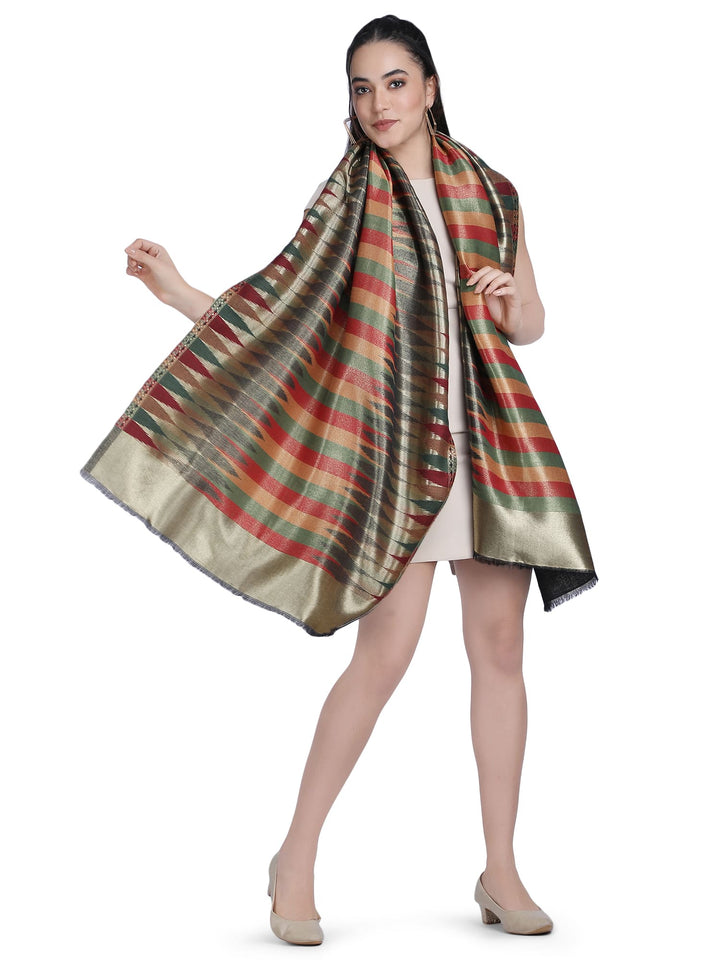 Multicolour Zari Leheriya Stole - Reversible- 340