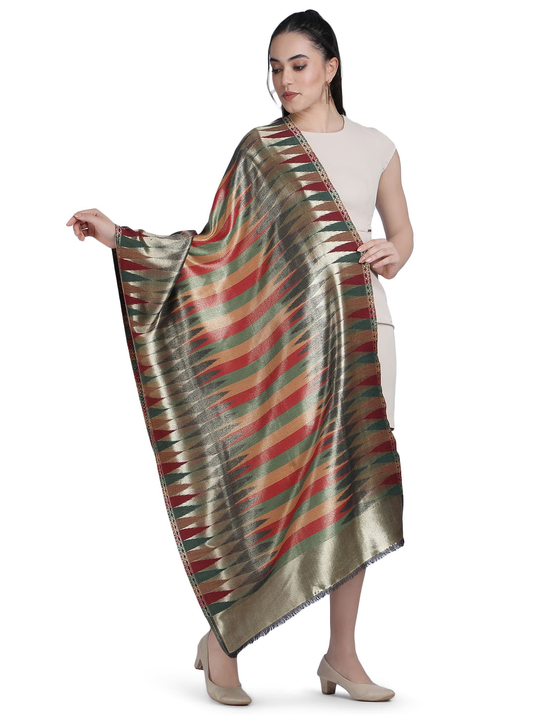 Multicolour Zari Leheriya Stole - Reversible- 340