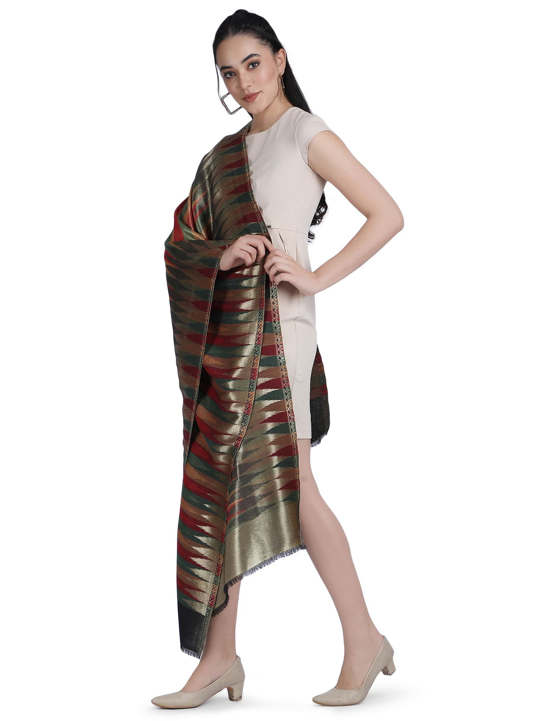 Multicolour Zari Leheriya Stole - Reversible- 340