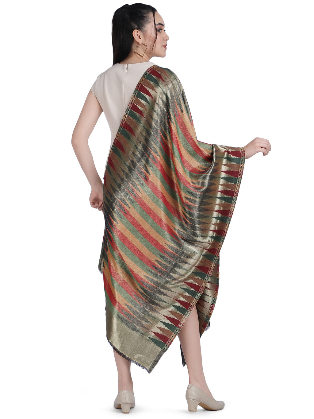 Multicolour Zari Leheriya Stole - Reversible- 340