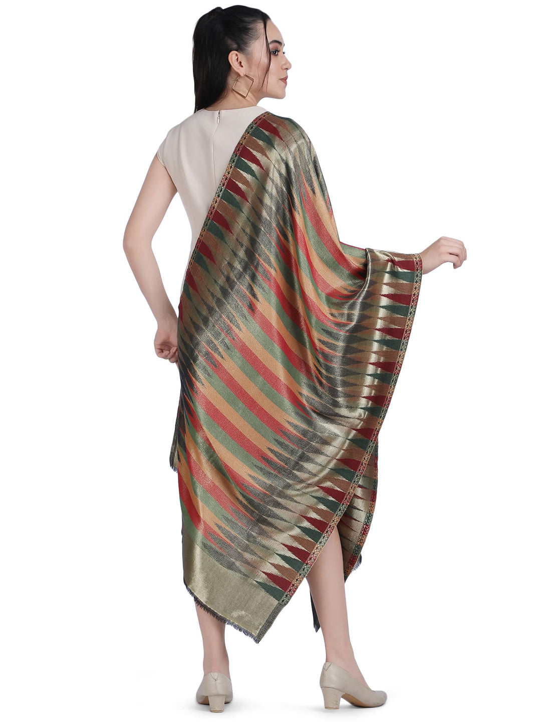 Multicolour Zari Leheriya Stole - Reversible- 340
