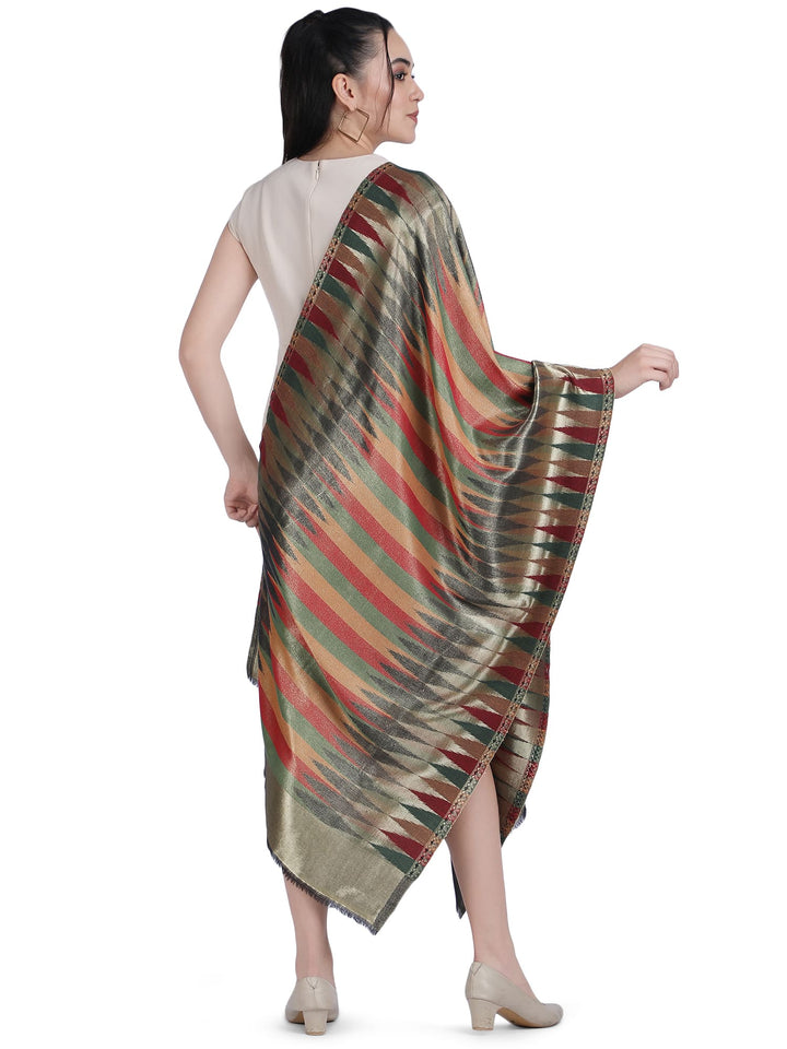 Multicolour Zari Leheriya Stole - Reversible- 340