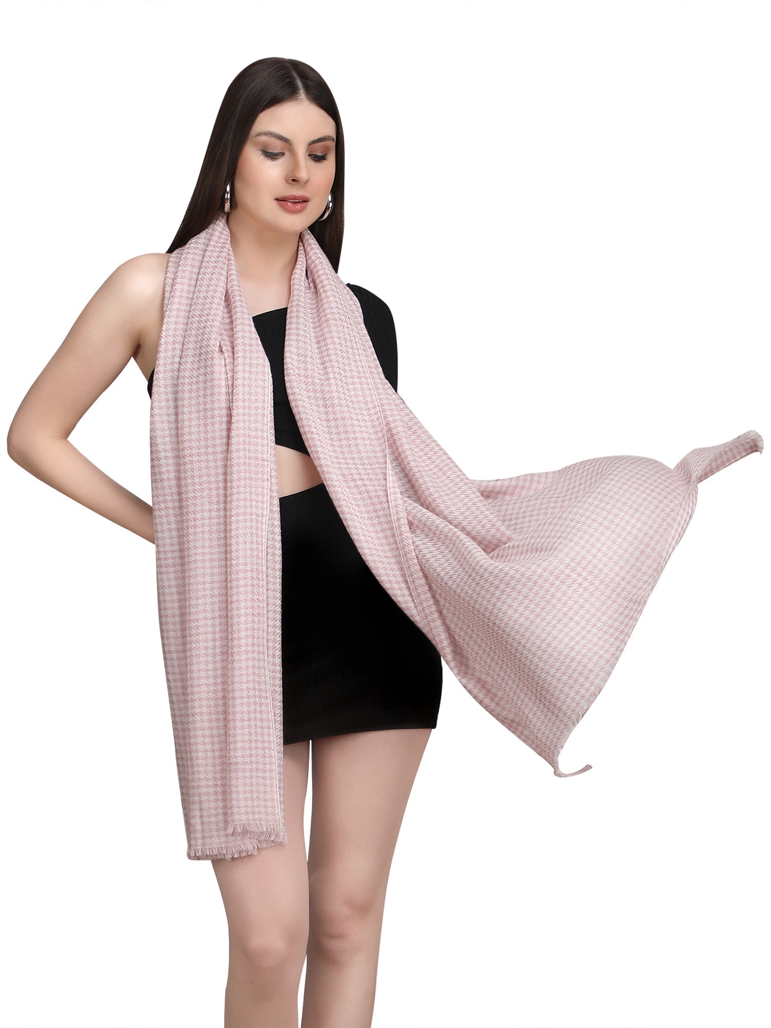 Pink Tweed Fine Wool Stole - 342