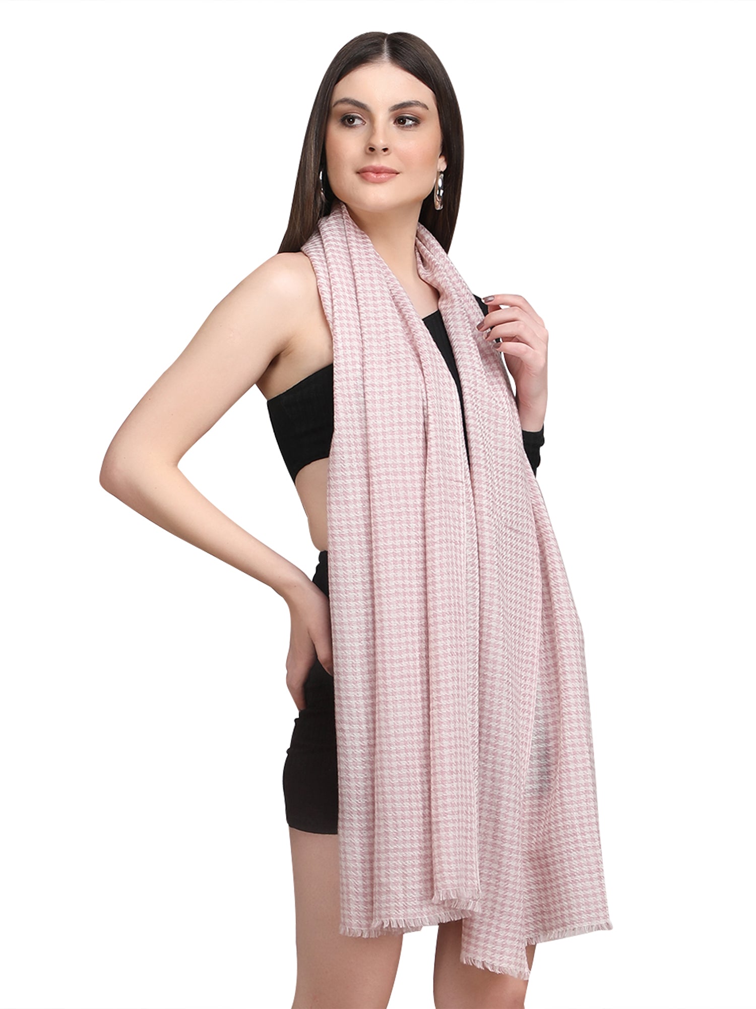 Pink Tweed Fine Wool Stole - 342