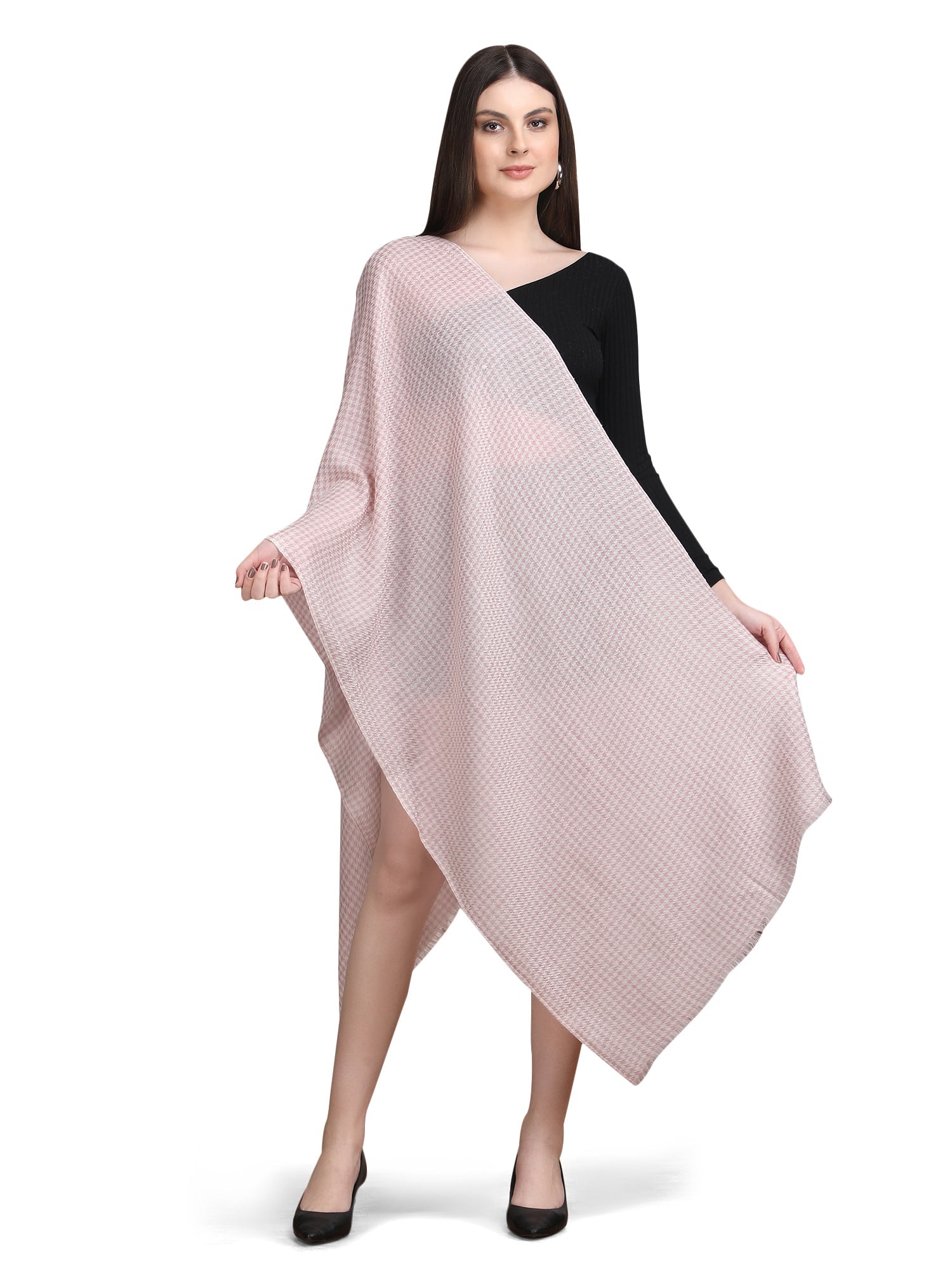 Pink Tweed Fine Wool Stole - 342