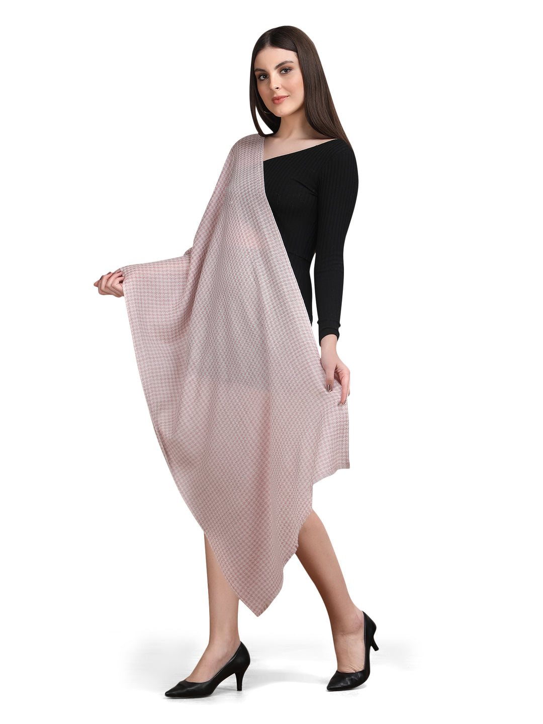 Pink Tweed Fine Wool Stole - 342