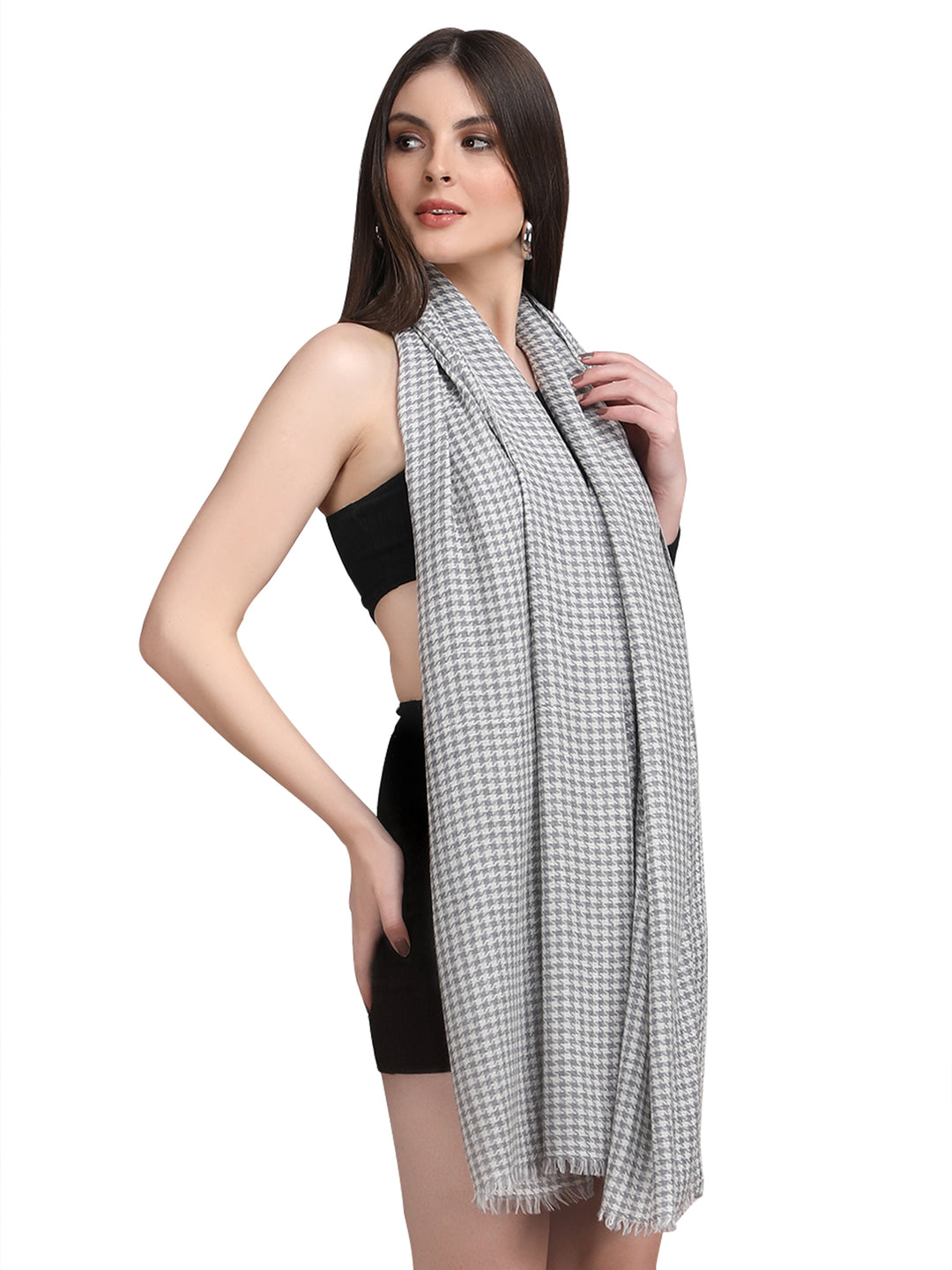 Grey Tweed Fine Wool Stole - 343