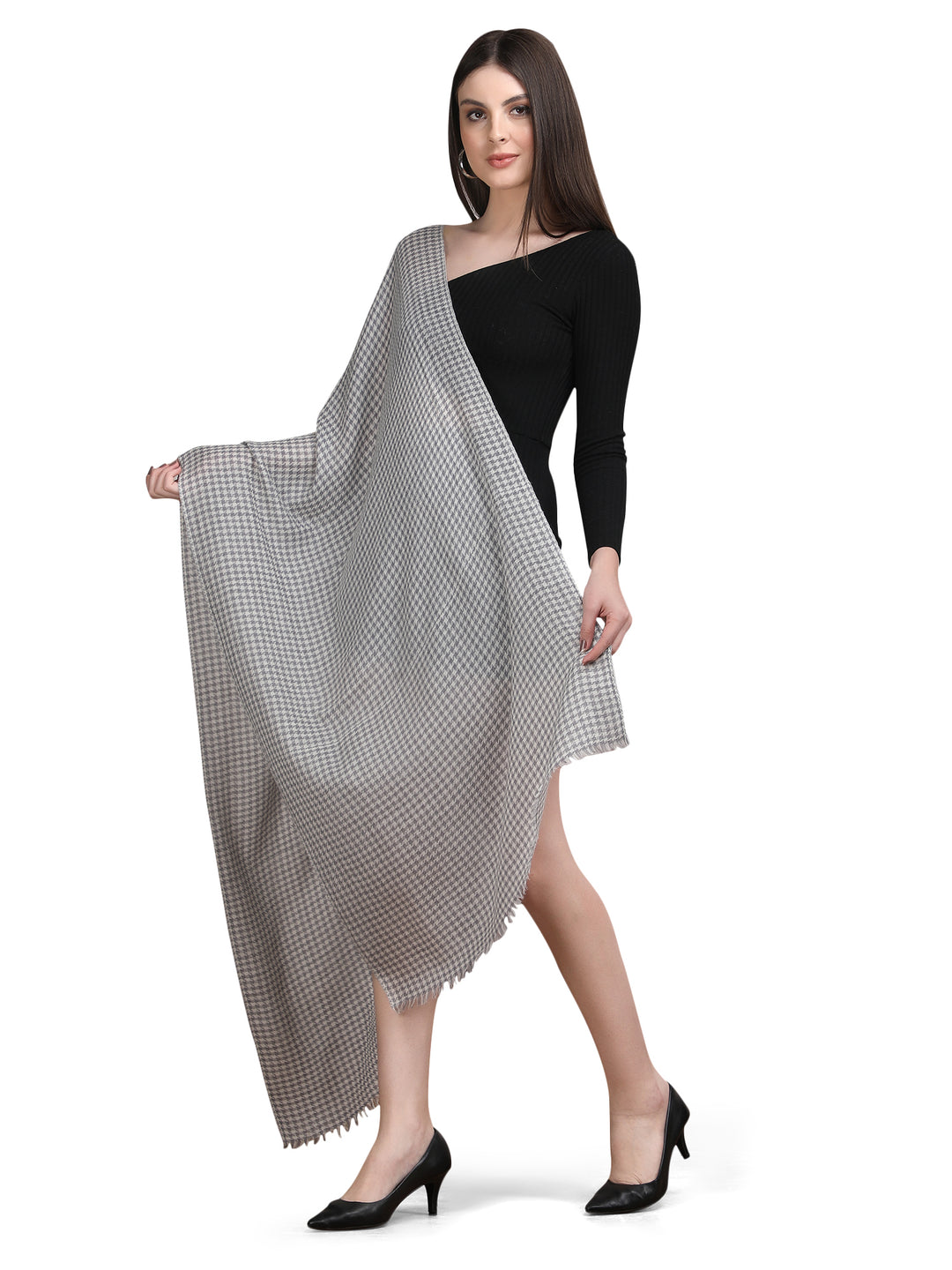 Grey Tweed Fine Wool Stole - 343